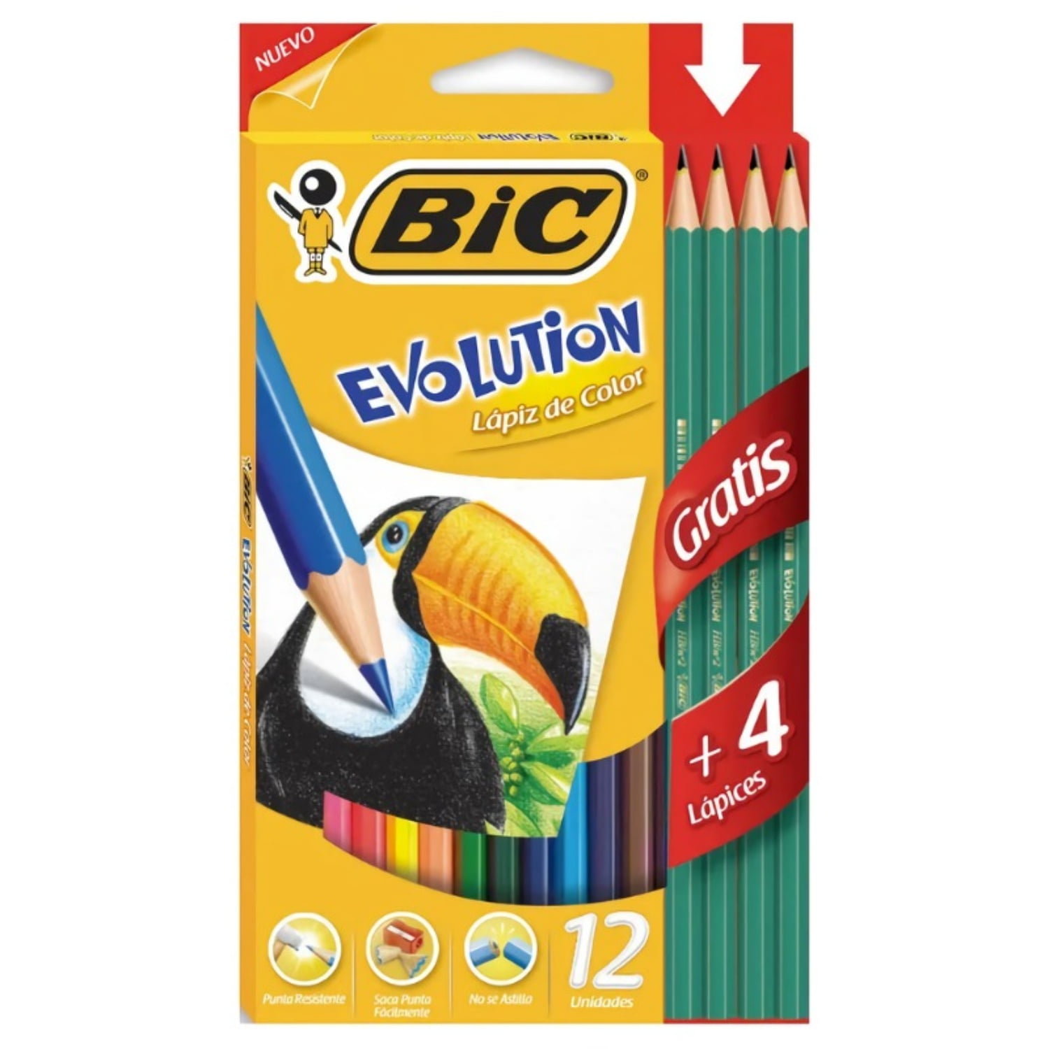 Bic - Pack X 4 Lápices De Colores Evolution 12 Unidades + 4 Lápices Grafito –