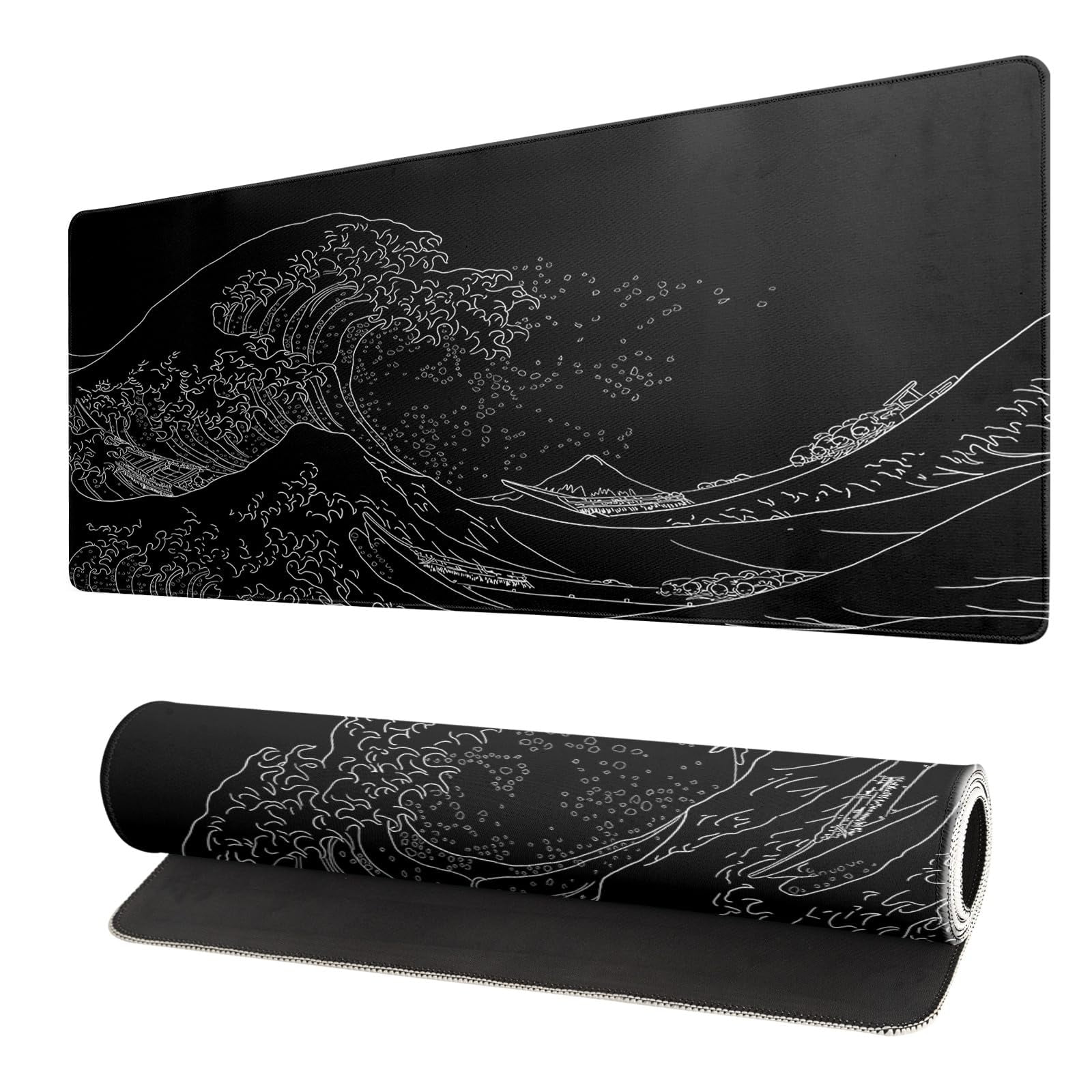 Alfombrilla De Ratón Brecoy Japanese Sea Wave Anime Negra 80x30 Cm