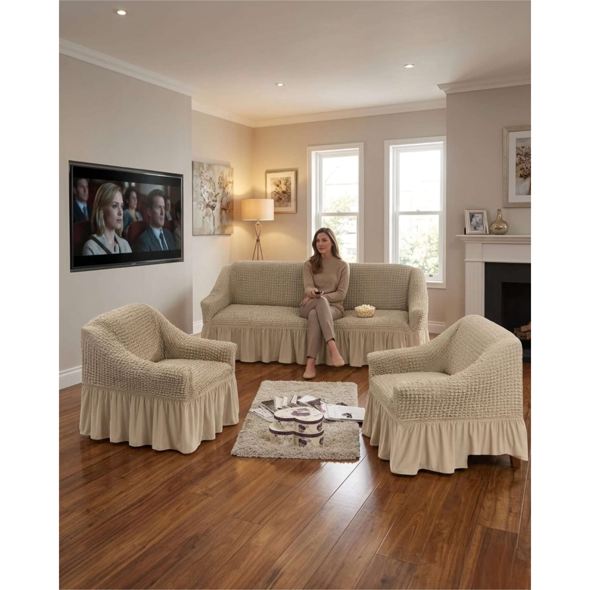 Mylhogar - Juego De Fundas De Sillón Turcas 3+1+1 Elásticas Ajustables