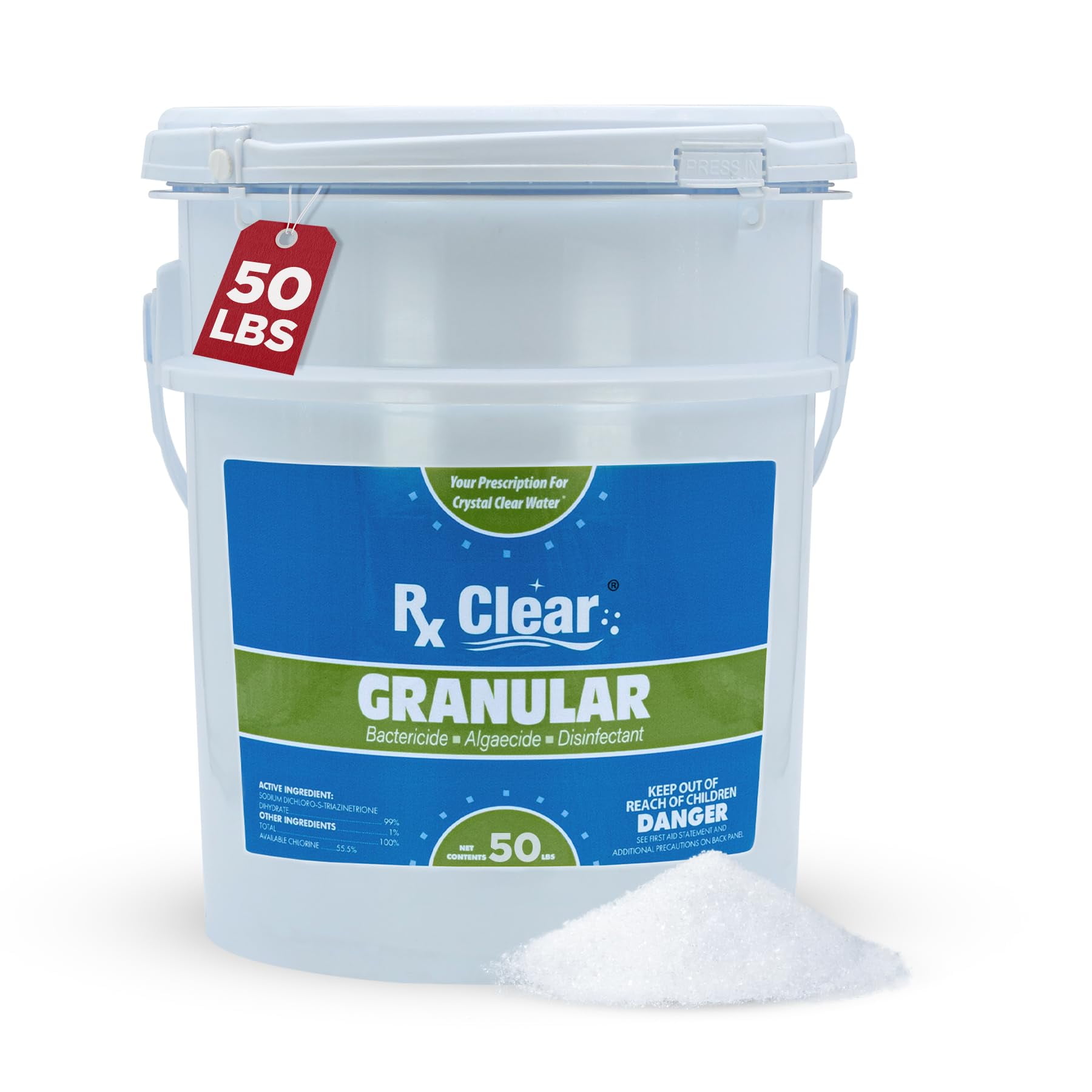 Cloro Granulado Para Piscinas, 22,68 Kg, Rx Clear, Estabilizado