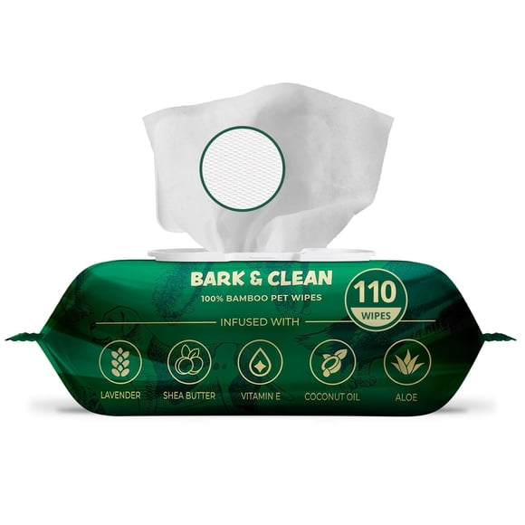 Toallitas para mascotas Bark & Clean de bambú, 110 compostables para perros