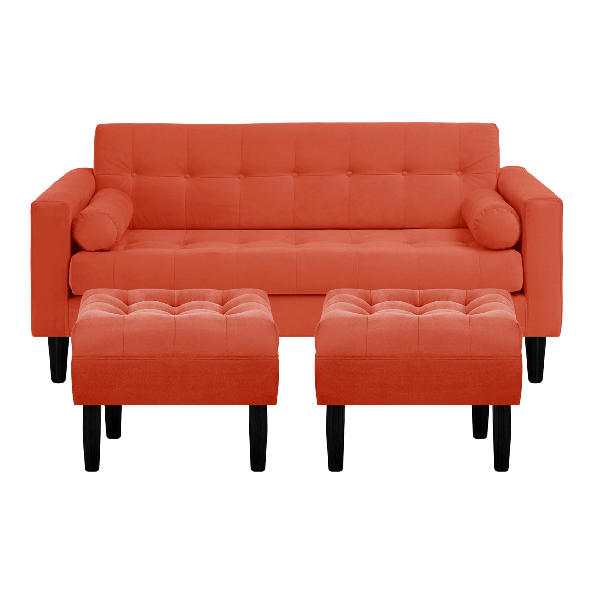 Bodevir - Sofa Retro 3c + 2 Pouf Felpa 00 Naranjo