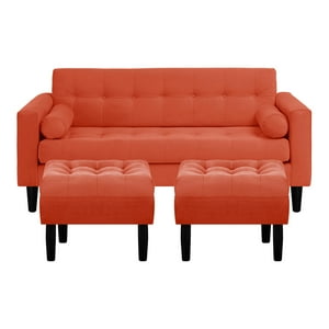 Bodevir - Sofa Retro 3C + 2 Pouf Felpa 00 Naranjo