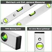 Leon Import - Nivel De 3 Burbujas De Aluminio + Regla De Medición 300Mm