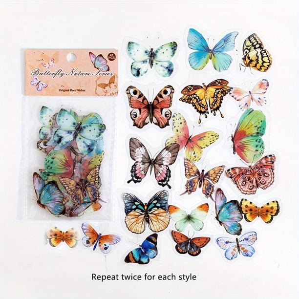 40pcs/pack Kawaii Butterfly PVC Sticker Collection for Diaries, Scrapbooks, and Stationaries - Colorful and Cute Decorative Labels