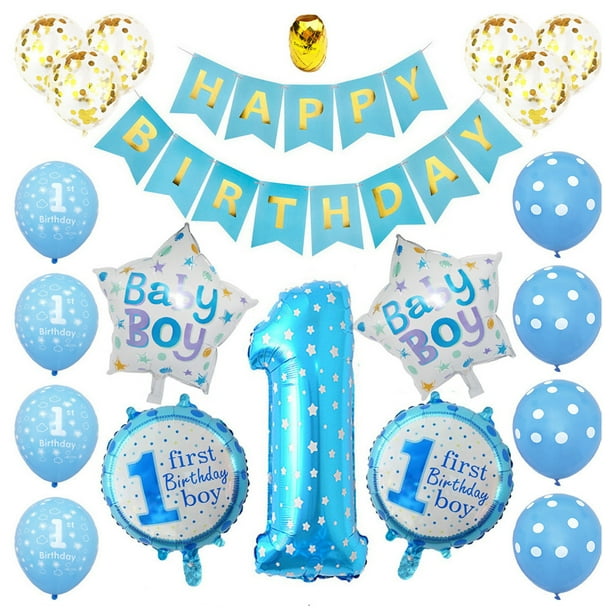 Globos de feliz cumpleaños, número 1, decoraciones para el primer cumpleaños de niña y niño, suministros para fiestas.