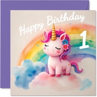 Tarjeta De Cumpleaños Stuff4 Para El Primer Cumpleaños De Unicorn In The Clouds Girl