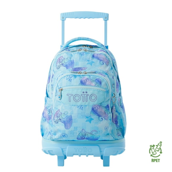 Mochila Escolar Con Ruedas para Niña Renglon Azul Totto