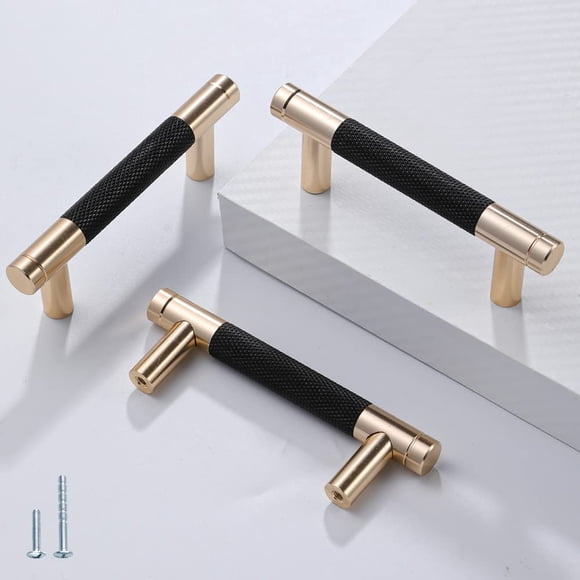 Tiradores para gabinete Ntresbonne de 3" dorado y negro de aluminio, paquete de 2