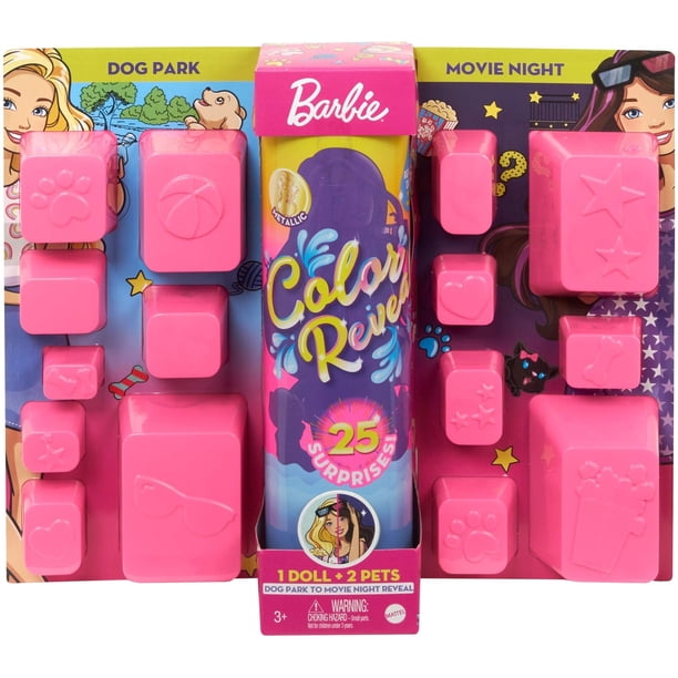 Set de muñecas Barbie Color Reveal con 25 sorpresas para 2 mascotas de más de 3 años