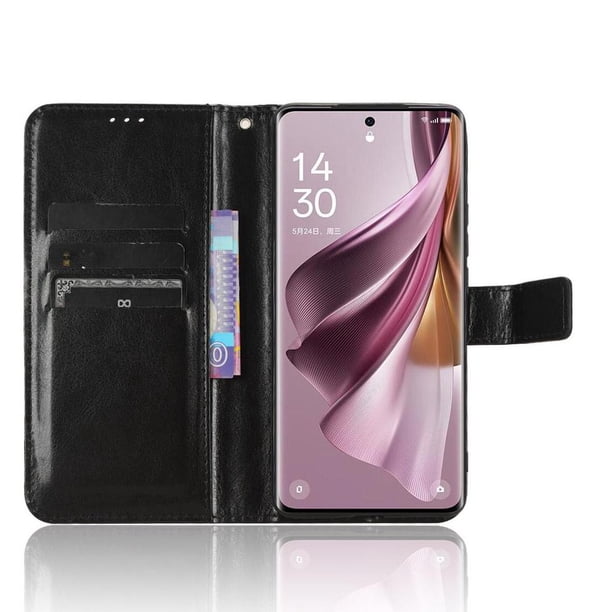 Funda tipo libro para OPPO Reno 10 5G, cartera todo‑en‑uno, funda multifuncional con tarjetero y correa de muñeca desmontable