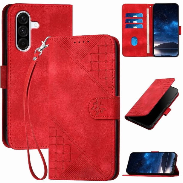 Funda Flip Premium Fibra de Carbono para Samsung Galaxy A36 con Soporte y Cierre Rojo
