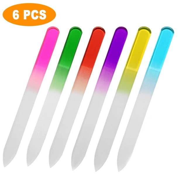 Limas de uñas de vidrio (6 piezas) Juego de limas de uñas de cristal de - Herramientas de manicura de vidrio - Limas de uñas de vidrio para uñas naturales y acrílicas Cuidado de uñas de doble cara con