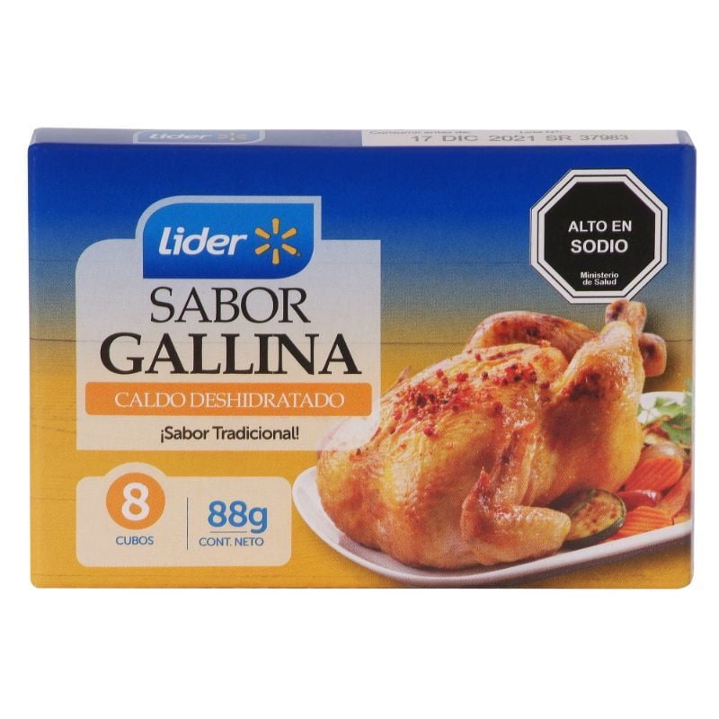 Caldo Sabor Gallina (8 Tabletas) Caja 88 g Lider