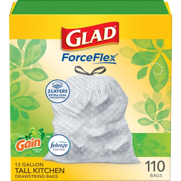 Bolsas de basura Glad ForceFlex Tall Kitchen, 13 L, 110 quilates, ganancia