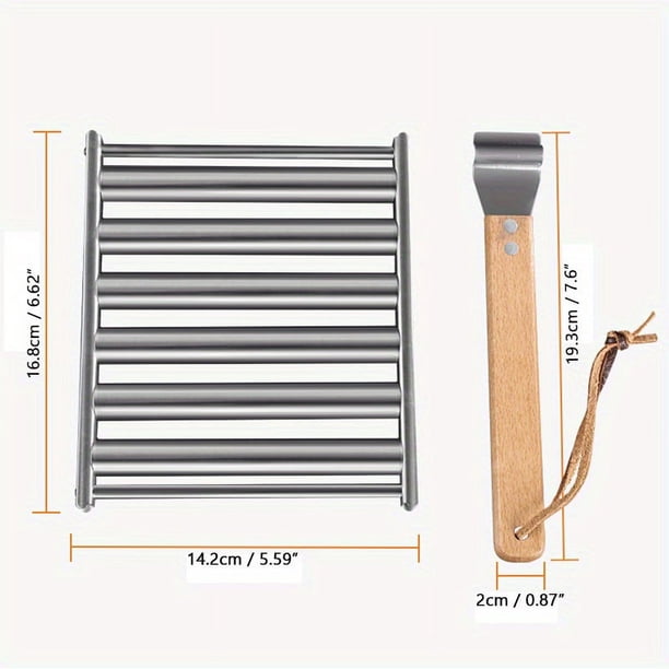1pc, Hot Dog Rack, Rolling Grill, Stainless Steel Sausage Grill With Ultra Long Wooden Handle, Easy To Clean Sausage Grill, Used For Evenly Cooking Hot Dogs, BBQ Tools, BBQ Accessories, Grill Accessor