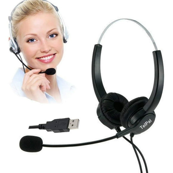 Auriculares TelPal con cancelación de ruido y micrófono USB para uso en computadora/PC/portátil
