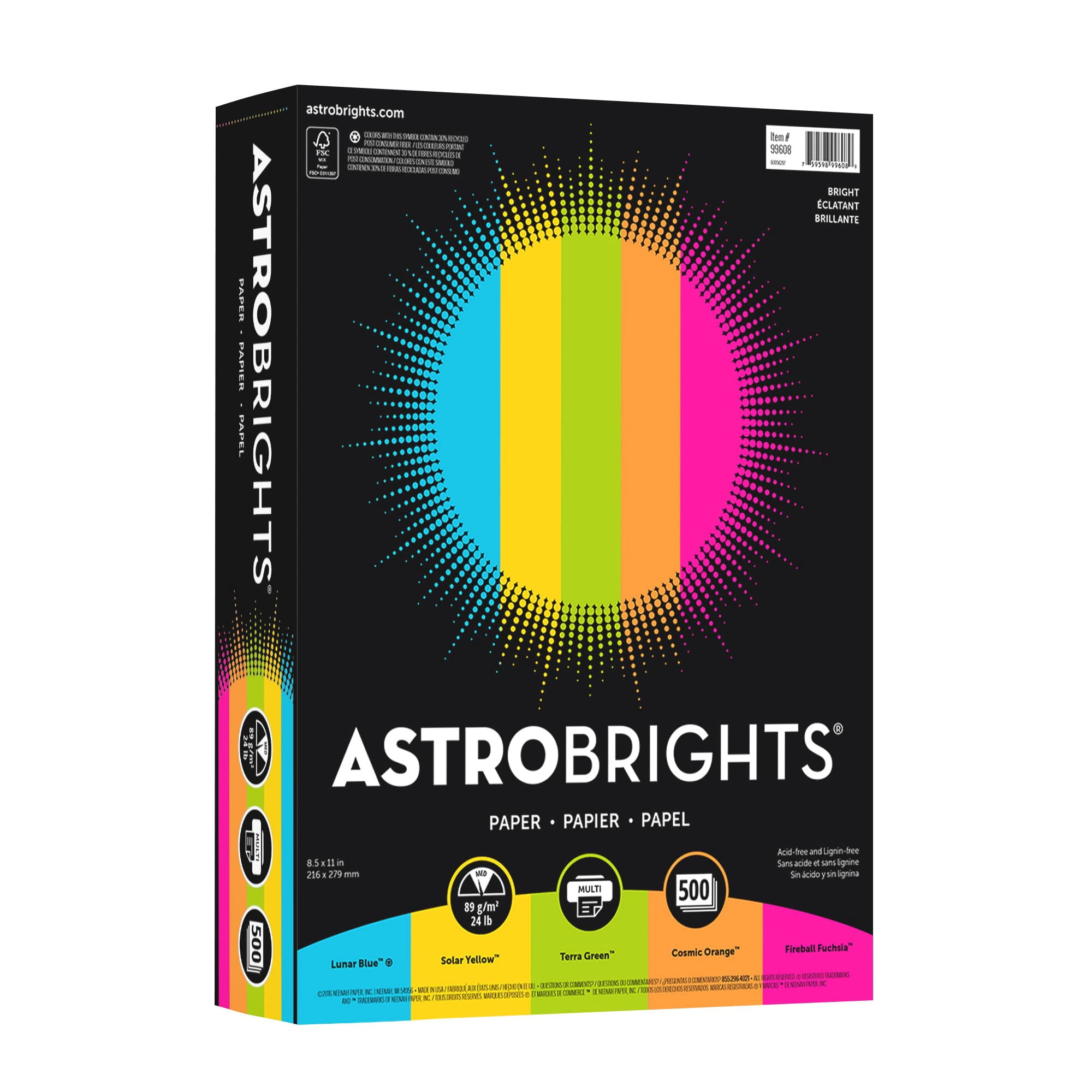 Papel De Color Neenah Astrobrights, Tamaño Carta, 24 Libras, 500 Hojas