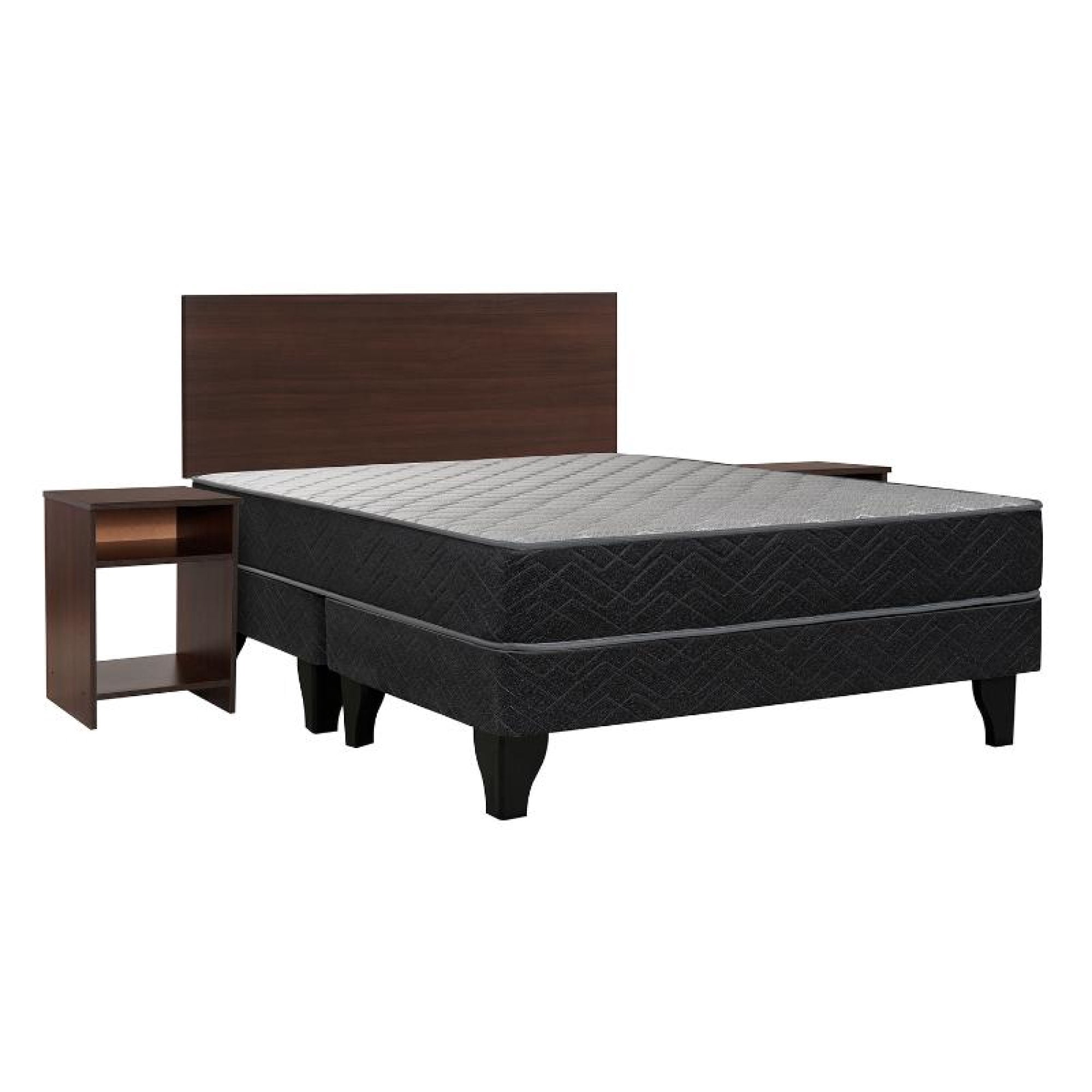 Cama Europea Apolo Black 2 Plaza Base Dividida + Set Dormitorio Castilla (2 Veladores y Respaldo)