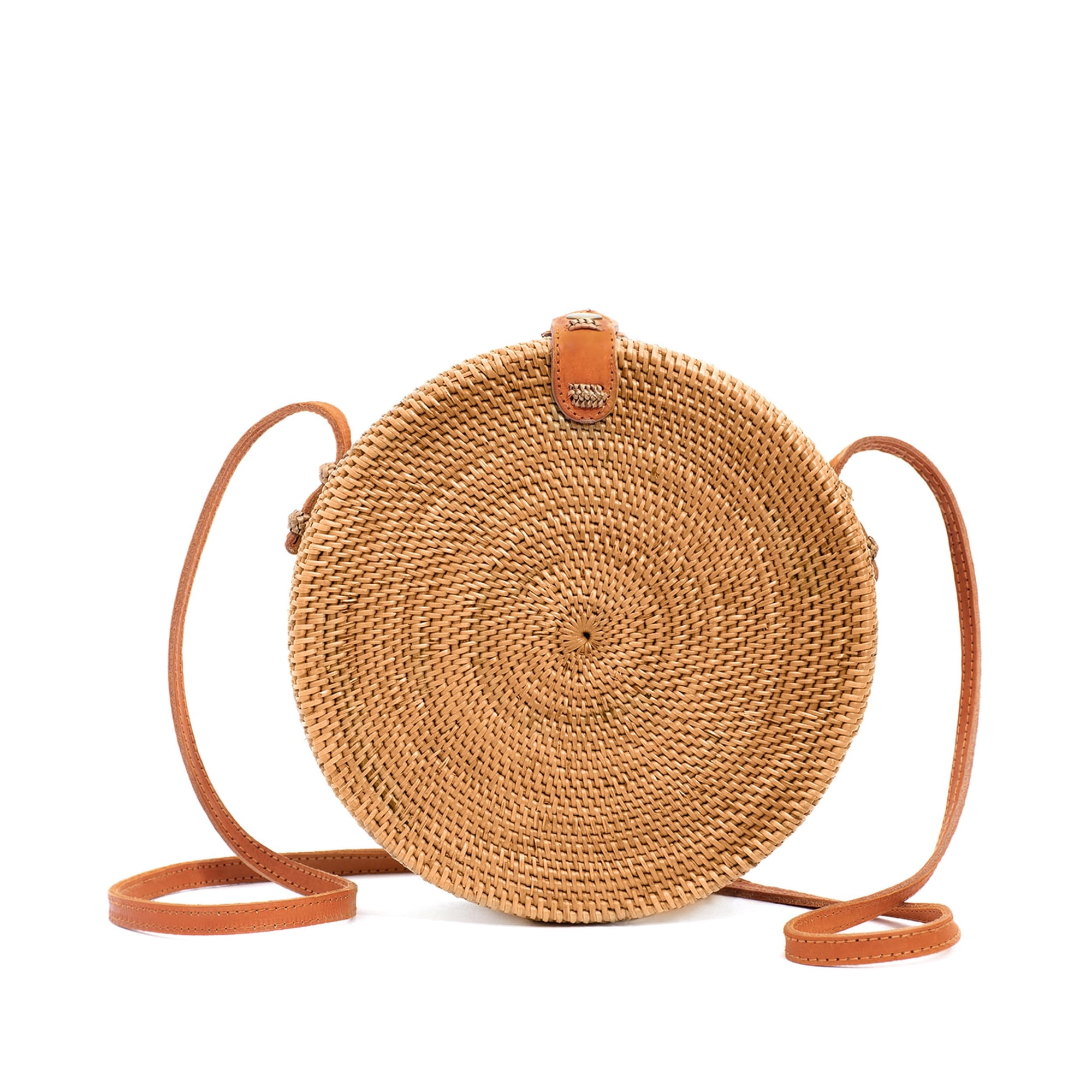 Bolsa Redonda De Ratán Novum Crafts Para Mujer Hecha A Mano, Color Marrón