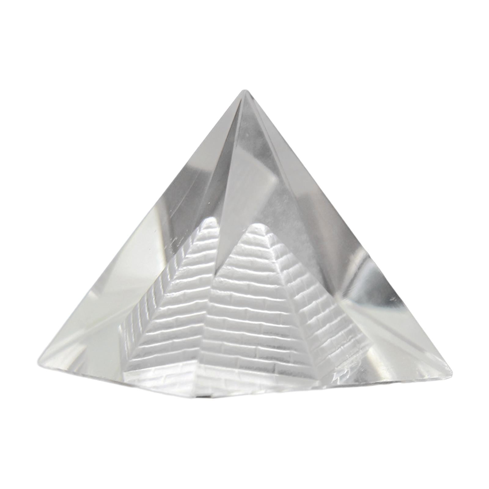 qianyue Energia guarigione Trasparente Cristallo Vetro Oro Piramide con Supporto Feng Shui Egitto Egiziano statuine Miniatura Ornamenti Artigianali (50mm