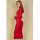 thumbnail image 5 of Vestido Midi Ajustado de Manga Larga con Cuello Alto Acanalado Rojo L, 5 of 5