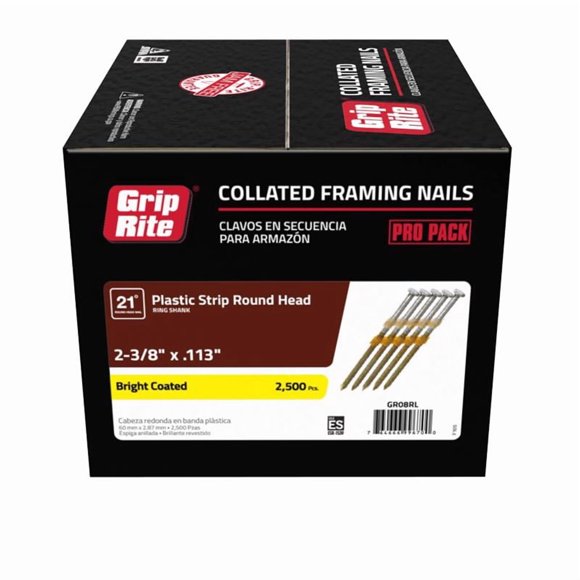 Framing Nails, tira angular Grip-Rite 8D, 2-3/8 pulgadas, 12 Ga, 2500 unidades