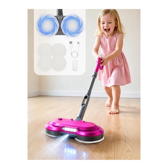 BLAXTEM Juego de Fregona Eléctrica Giratoria para Niños Recargable con LED y Spray