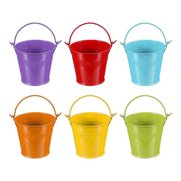 Uxcell Pequeños Cubos de Metal con Asa Mini Cubo Galvanizado Cubos de Pascua Coloridos Verde/Amarillo/Naranja/Azul/Rojo/Púrpura 2.7"x2.3"