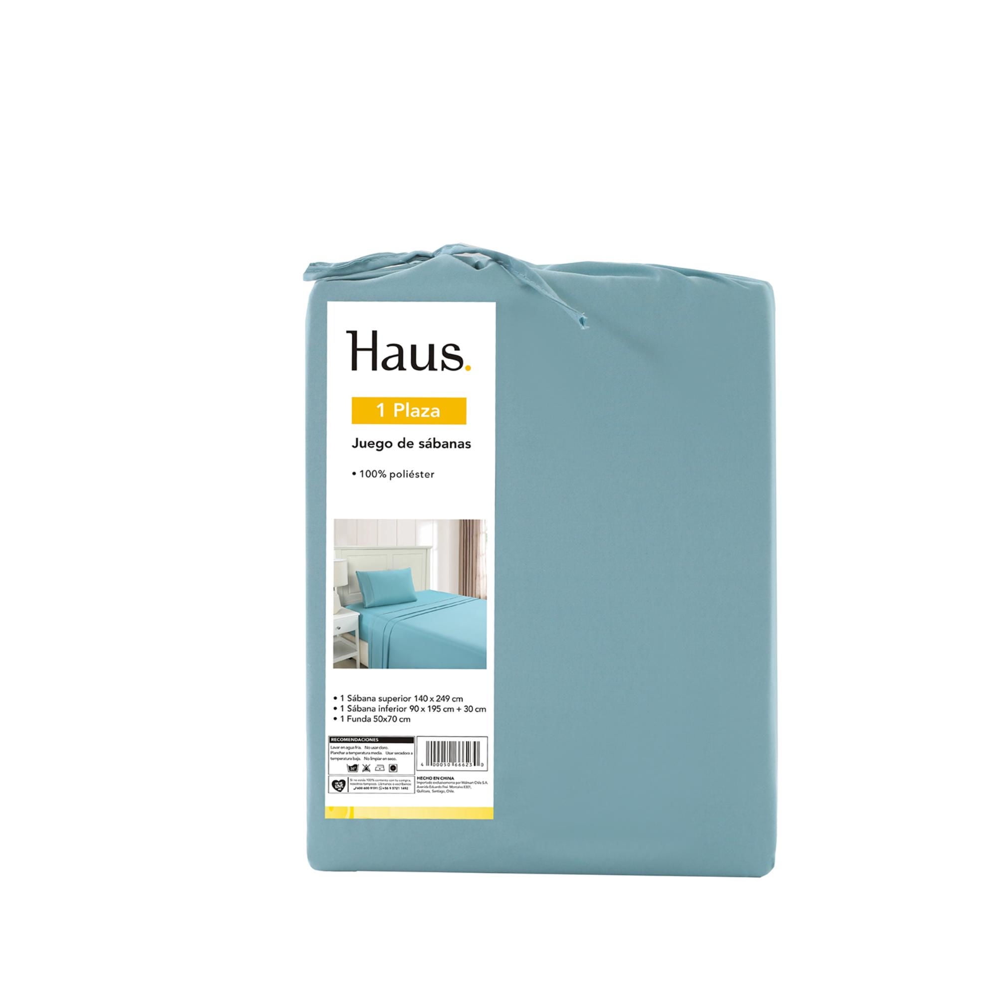 Haus - Juego De Sábanas Celeste 1 Plaza 100% Poliéster