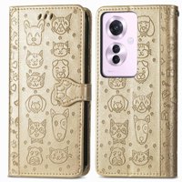 Funda Cartera Foxdock Para Oppo Reno 11F 5G , Flip Pu Con Relieve De Gatos Y Perros, Tarjetero Y Soporte