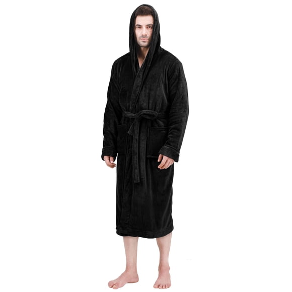 Bata de baño de felpa con capucha NY Threads, negra, 2XL-3XL