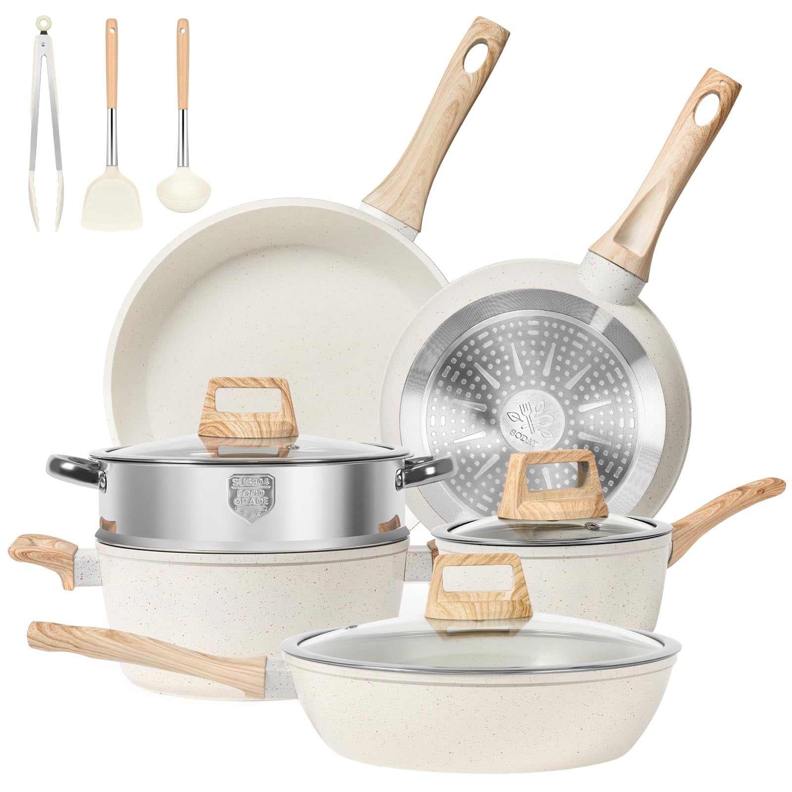 Juego De Utensilios De Cocina Soday Granito Blanco 12 Unidades