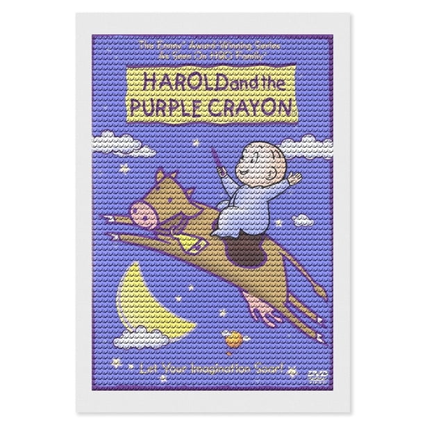 Harold y el Lápiz Color Morado Kits de Pintura de Diamantes para Adultos 5D DIY Diamond Art Kits Full Drill Diamond Dots para Regalo Decoración de Pared y Relajación Artes de Gemas 20*30cm