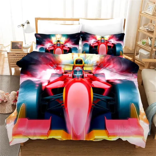 Red Racing Car Kids Boy Bedding Set FRacer Printing Duvet Cover Bedclothes with Pillowcase Bedspread