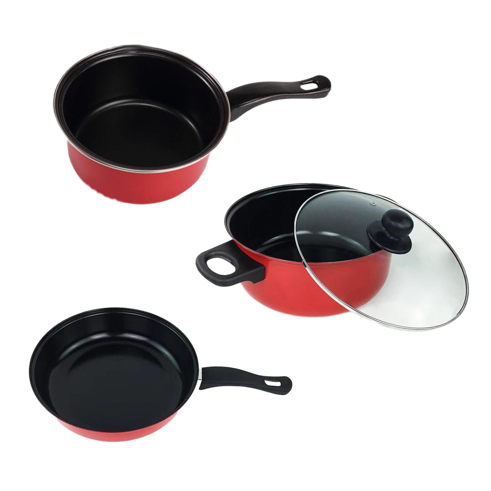 Magideal - Juego De Ollas Y Sartenes De 3 Uds, Juego De Utensilios De Cocina, Olla Para Sopa, Olla Para Leche, Sartén, Olla Antiadherente Para Restaurante, Cocin Color Rojo