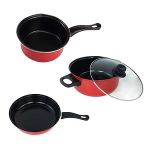 Magideal - Juego De Ollas Y Sartenes De 3 Uds, Juego De Utensilios De Cocina, Olla Para Sopa, Olla Para Leche, Sartén, Olla Antiadherente Para Restaurante, Cocin Color Rojo