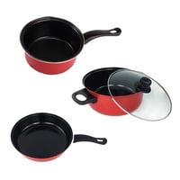 Magideal - Juego De Ollas Y Sartenes De 3 Uds, Juego De Utensilios De Cocina, Olla Para Sopa, Olla Para Leche, Sartén, Olla Antiadherente Para Restaurante, Cocin Color Rojo