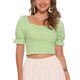 thumbnail image 1 of INSPIRE CHIC Top Corto Fruncido para Mujer con Mangas Abullonadas Estilo Campesino Cuadros Vichy S Verde, 1 of 6