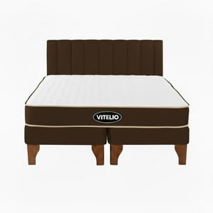 Vitelio - Cama 2 Plazas Modular Europea Cafe + Colchón Ortopédic
