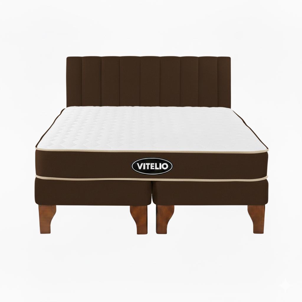 Vitelio - Cama 2 Plazas Modular Europea Cafe + Colchón Ortopédic