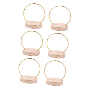 Magideal - 6X Centro De Mesa De Aro Floral De Metal, Corona De Boda Con Soporte De Madera, Decoración De Corona, Decoración De Mesa, Aro De Corona Para Acción De Dia 10 Cm