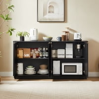 M&Ms - 63"" Vertical Stripe Buffet Cabinet Sideboard With Stoarge, Curved Wave Design, Tv Stand, For Bedroom, Living Room, Hallway, Black,63''W X 15.75''D X 31.5''H.