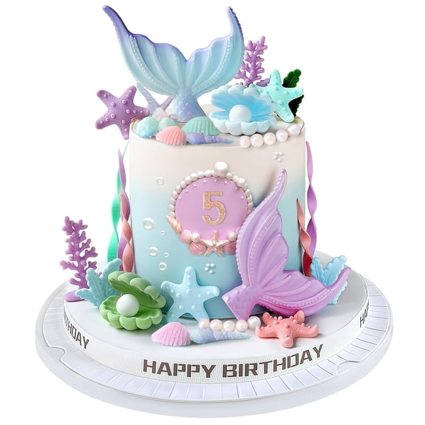 Set de decoración para tartas Zafena con forma de cola de sirena y algas marinas, 21 unidades