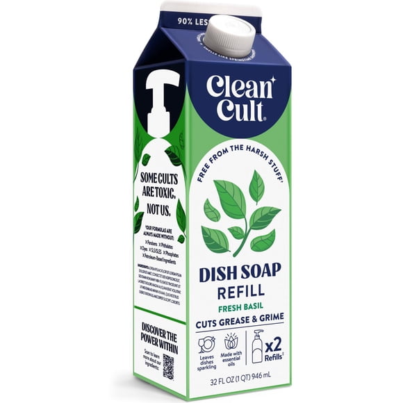 Detergente para platos Cleancult 946 ml Albahaca Dulce Recarga