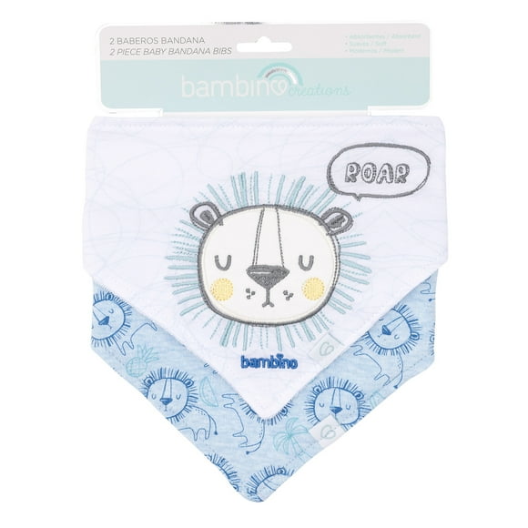 Set 2 Babero Bandana Blanco Leon Niño