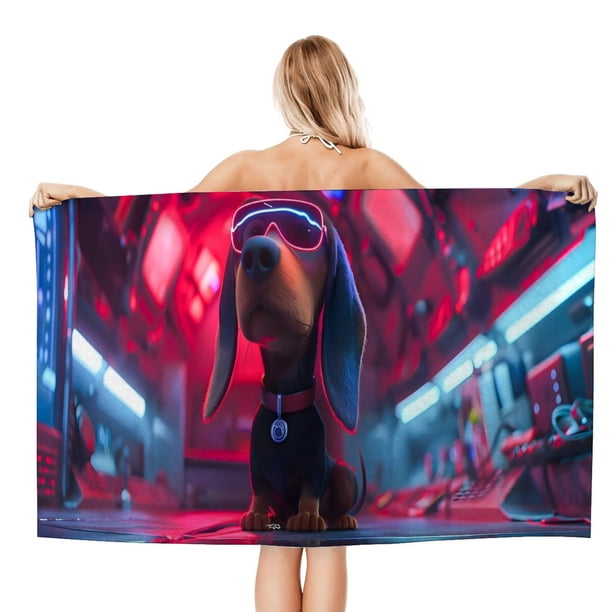 Dachshund Toalla de playa de secado rápido con diseño temático, regalo para mujeres y niñas, ideal para cumpleaños, fans, amantes de la música, uso en la playa o al aire libre, 78 × 180 cm