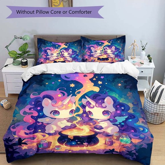 Set Featuring Two Adorable Unicorns on a Duvet Cover (Includes 1 Cover And 2 Pillowcases Core Not Included) Perfect for Decorating Your for Home Bedroom Guest R
