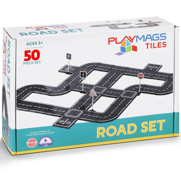 Juego de baldosas magnéticas Playmags de construcción para carretera, 50 piezas, más de 3