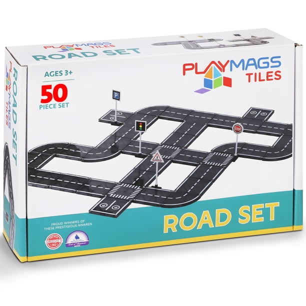 Juego de baldosas magnéticas Playmags de construcción para carretera, 50 piezas, más de 3